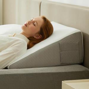 Wedge Pillow, 10 inch Bed Wedge Pillow for Headboard, Pillow Wedge for Acid Reflux Relief, Sleeping, Back Pain Relief, Snoring, Triangle Pillow Wedge - Cooling Memory Foam Top, White/Grey (24*24*10 Inch)