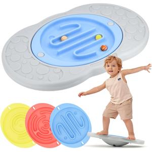 Balance Board Maze for Kids, Wobble Board with 3 Balls, 3 Replacement Labyrinth Boards, Indoor Active Play Toys for Sensory Training, Ages 3+, Max Load 140 Lbs, 18.11 in x 11.41 in x 3.15 in