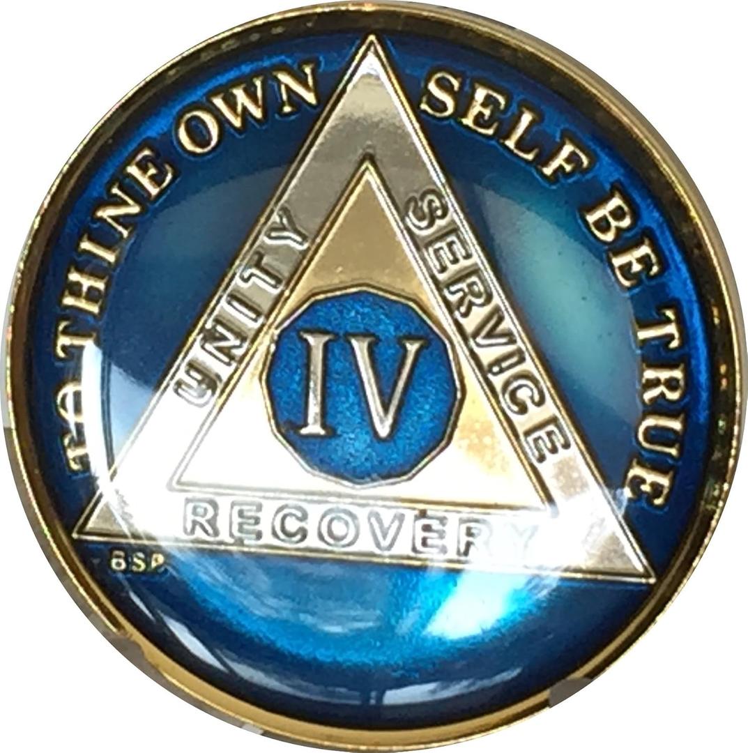 4 Year Midnight Blue AA Gold & Nickel Tri-Plated Medallion Chip with Serenity Prayer