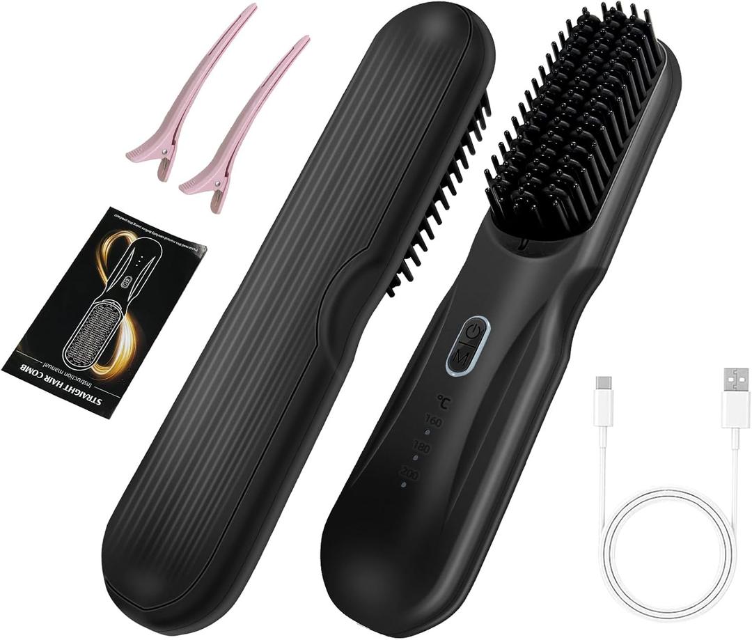 Cordless Straightener Brush Pro - 45W Fast Charge Portable Frizz-Free Styling for Travel,Effortless Beach Waves,Frizz-Free Shine & Salon Texture, Ideal for All Hair Types