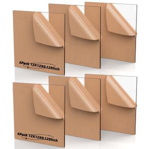 Clear Cast Acrylic Sheet, 6 Pack 1/8 Thick (3mm) 12 x 12 Square Panel Transparent Plexiglass Sheet with Protective Paper Use for Laser Engraving & Cutting, Crafting, Signs, DIY Display2