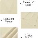 Women's 3/4 Sleeve Tops Pleated V Neck Business Casual Chffion Blouses Dressy Office Work Shirts Loose Fit Tunics (Beige, M)