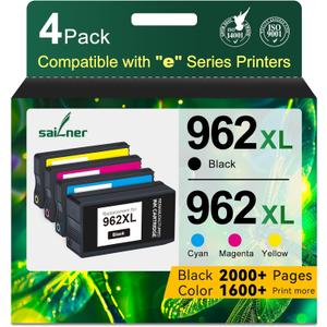 962XL Ink Cartridges for HP 962XL Ink Cartridges Combo Pack Work for HP Officejet Pro 9015e 9010 9025e 9015 9025 9018e 9025e 9020 Printer for HP 962 (4 Pack)