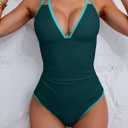 B2prity Women's V Neck One Piece Swimsuit Tummy Control Slimming Bathing Suit Double Straps Crisscross Back Swimwear (M)