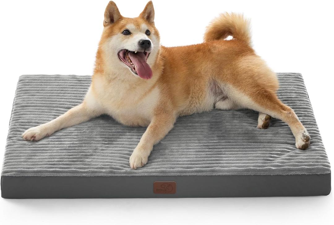Bedsure ComfyFleece Dog Beds Large Sized Dog- Orthopedic Pet Beds for Crate with Removable Machine Cover, NOT Waterproof Egg Crate Foam Puppy Mat for Pets Up to 50 lbs, 35x22x2.8, NOT Chewproof (Charcoal Grey)