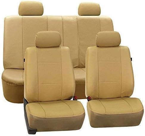 FH Group PU007114 Deluxe Leatherette Full Set Car Seat Covers, Airbag Compatible & Split Rear, Solid Beige Color- Fit Most Car, Truck, SUV, or Van
