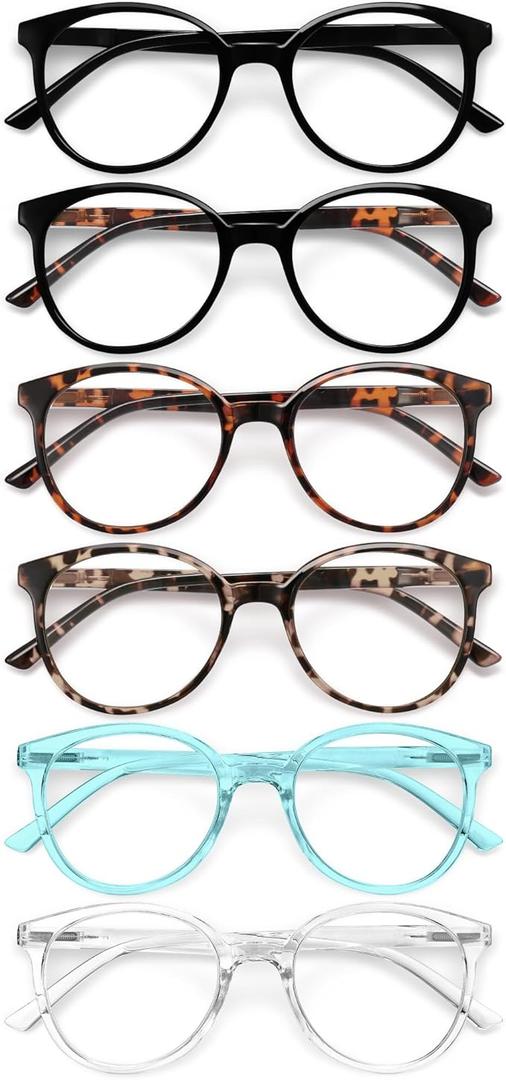 GIBLOGO Stylish 6 Pack Reading Glasses for Women Men-Computer Readers with Spring Hingess-Round Fake Eyeglasses w/Clear Lens 
Classes+1.25 6 Pack