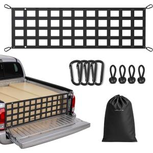 Heavy Duty Tailgate Net for Truck Bed, 60X18', Tailgate Net for Pickup Truck Bed with 4 Adjustable Buckle Straps, Easy-to-use Tailgate Cargo Netting , Fit for Full Size Pickup (Black)