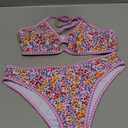 Tainehs Women's Two Piece Bikini Sets O Ring Front Top Ditsy Floral Triangle Swimsuits Cheeky Bathing Suit, M