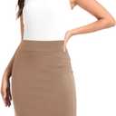 Women's Classic Fit Straight Pencil Skirt Stretch High Waist Knee OL Skirt (Khaki)