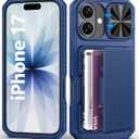 for iPhone 17 Case Wallet with Card Holder (4-5 Cards), Slide Camera Cover, Military Grade Drop Shockproof, Heavy Duty Rugged Women Men Protective Phone Case for iPhone 17 6.3" 2025, Blue