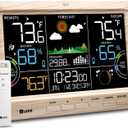 Weather Station Indoor Outdoor Thermometer Wireless, Home Atomic Clock with Large Constant Display, Inside Outside Temperature Humidity Monitor, Dew Heat Point, Barometer Wood