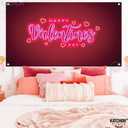 KatchOn, Happy Valentines Day Banner - XtraLarge 72x44 Inch | Neon Valentines Day Backdrop, Valentines Day Decorations | Valentines Backdrop for Photography | Valentines Banner, Valentines Decorations
