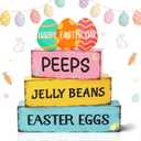 4 Pcs Easter Wooden Tiered Tray Decor, Easter Eggs Decorations Gifts for Home, Spring Table Centerpiece for Party Kitchen Holy Week Farmhouse (Pink)