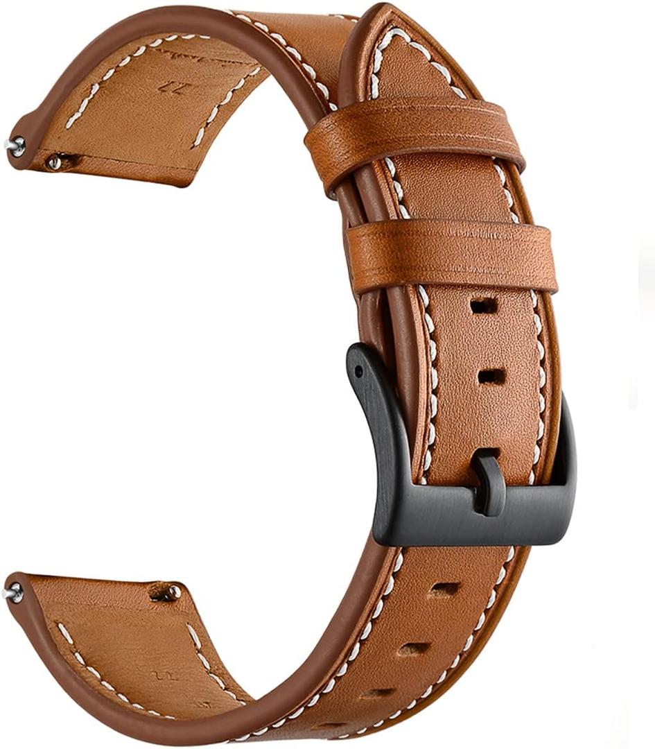 Galaxy Watch 5 Pro Bands/Watch 7/FE/6/5/4/ Bands 44mm 40mm, Galaxy Watch 6/4 Band Classic 47mm 46mm 43mm 42mm, 20mm Leather Wristband Replacement Strap for Samsung Watch 7/6/5/4/Active 2, Brown