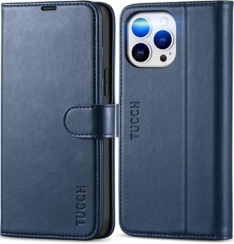 TUCCH Wallet Case for iPhone 13 Pro Max, PU Leather RFID Blocking Credit Card Holder Magnetic Stand Flip Cover [TPU Shockproof Inner Case] Compatible with iPhone 13 Pro Max 6.7" Dark Blue