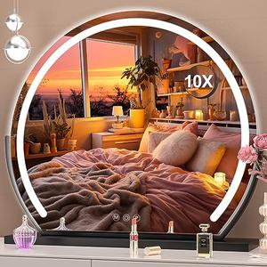 Hasipu Vanity Mirror with Lights, 24" x 22" LED Makeup Mirror, Lighted Makeup Mirror with Lights, Smart Touch Control 3 Colors Dimmable Mirror