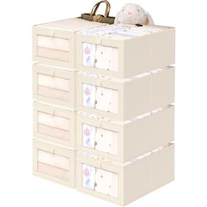 Criusia Beige Linen Closet Organizers and Storage, 8 Pack Foldable Mesh Window Large Linen Closet Baskets
