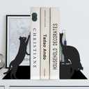 Cat Book Ends for Shelves, Metal Decorative Book Ends with Pen Holder, Fun Unique Bookends, Cool Black Cat Bookends for Home Office Desk Bookshelf Decor, Gift for Cat Lovers and Reading Enthusiasts