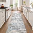 3x10 Runner Rug, Abstract Washable Hallway Rugs, Blue Grey