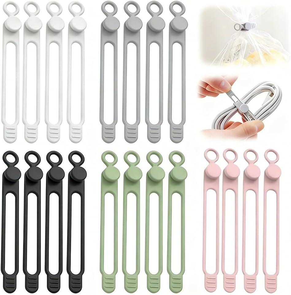 20Pcs Silicone Cable Straps Reusable Cable Management, Cord Organizer for Bundling Earphone, Phone Charger, Computer Cords, Cable Ties Wire Organizer in Home, Office, Kitchen, School (5 Colors)