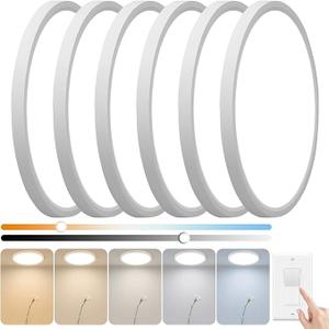 6 Pack 2640LM LED Flush Mount Ceiling Light, 24W Dimmable & 5 CCT Selectable (2700K-6500K), 12 Inch Ultra-Thin Round Flat Light Fixture for Bedroom Kitchen Hallway, White