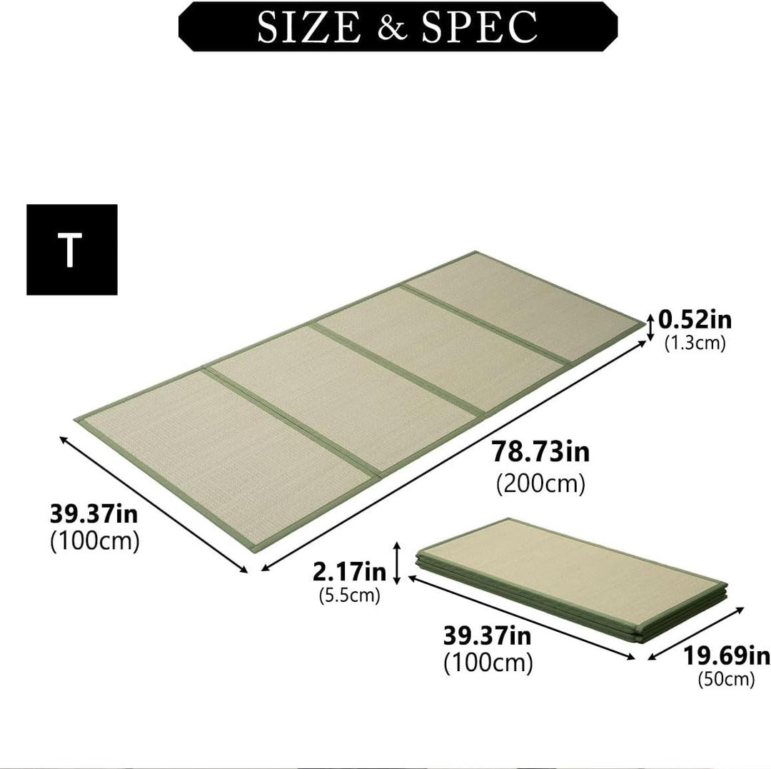 EMOOR Japanese Tatami Mat Twin Natural Rush Grass (Undyed), Foldable Igusa Mattress Floor Sleeping Japanese Futon Mattress Meditation Yoga Zen, 3'3" x 6'7" (Rectangular)