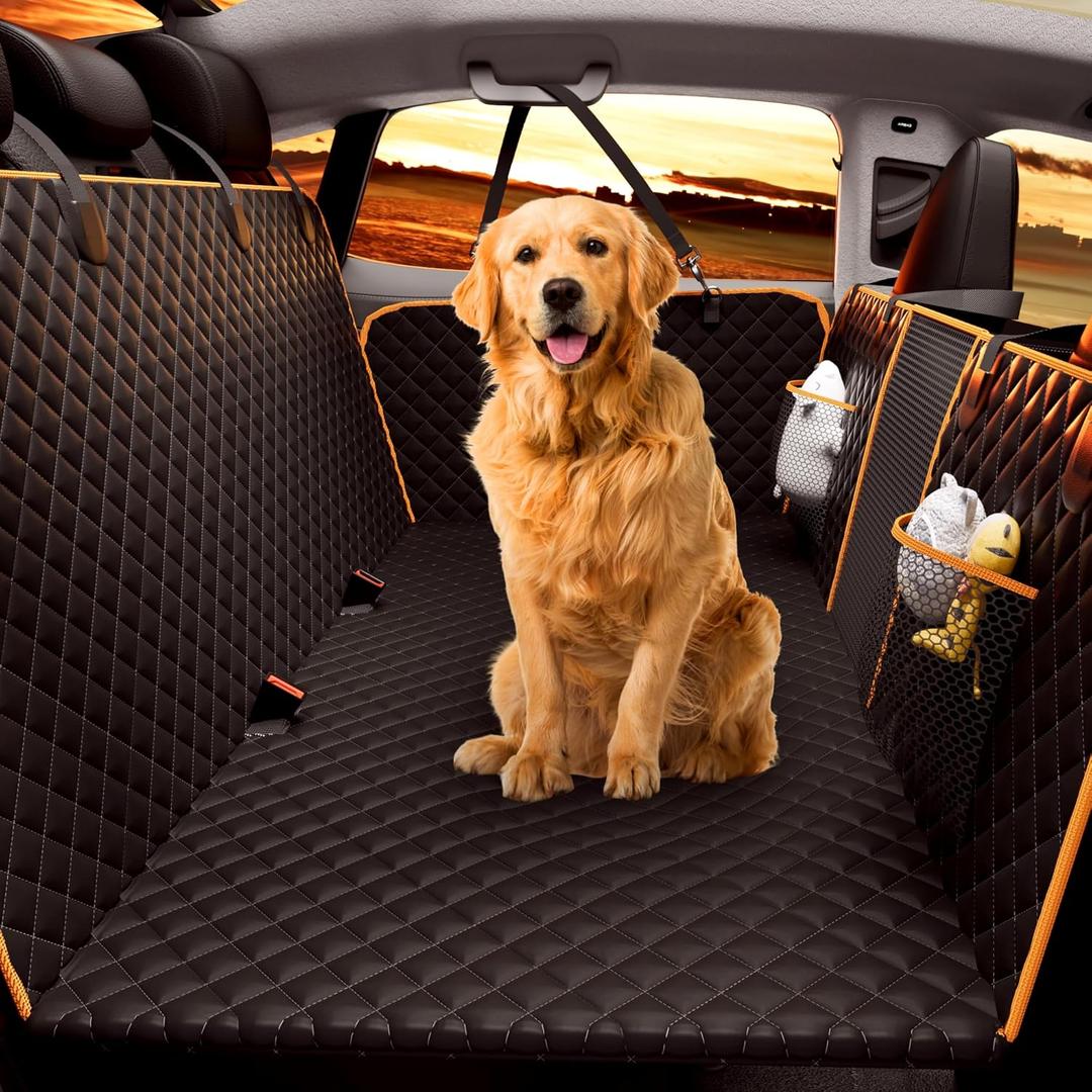 Back Seat Extender for Dogs,Holds 420lbs,Waterproof Dog Car Seat Cover for Back Seat with Hard Bottom,2025 Upgraded Material Dog Hammock (Black)
