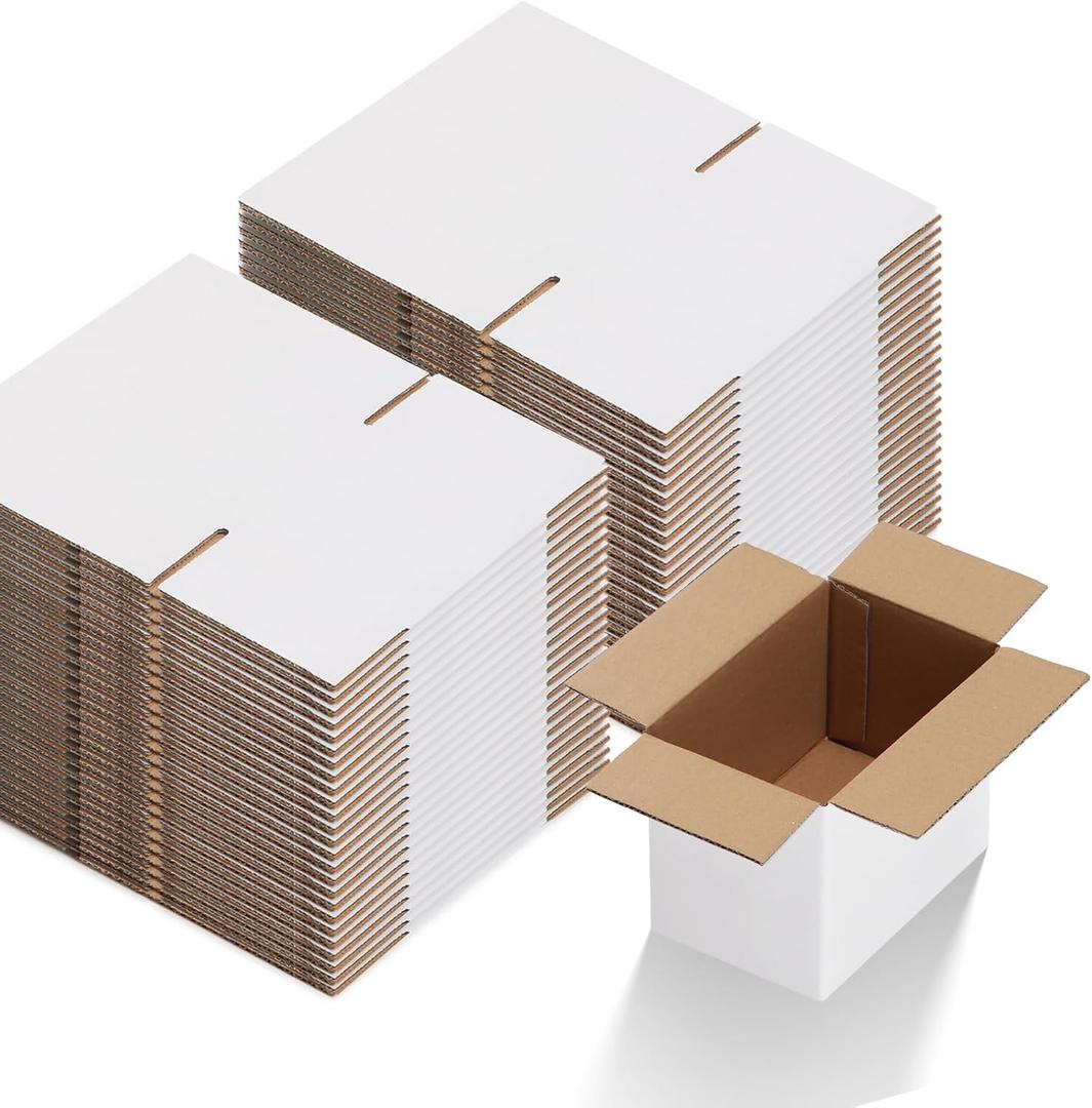 Calenzana 6x4x4 Shipping Boxes Set of 50, White Corrugated Cardboard Box for Mailing Packing Gifts Small Business