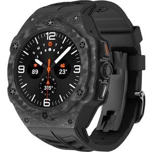 Luxury Carbon Fiber Case Band for Samsung Galaxy Watch Ultra 47mm, Rugged Military Protective Face Cover with Tactical FKM Strap for S7 Men