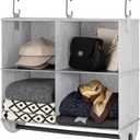 StorageWorks Hanging Closet Organizer with Metal Rod, 4-Section Closet Organizers and Storage, Collapsible Hanging Shelves for Closet, Bedroom, Kids Dorm Room, RV Camper, Gray and White
