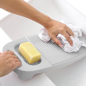 Wash Board, Washboard for Hand Washing Clothes, Plastics Laundry Scrub Board Household With Holder Portable (A-off-white)