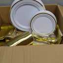 Goodluck 600 Pieces Gold Disposable Plates for 100 Guests, Plastic Plates for Party, Dinnerware Set of 100 Dinner and 100 Dessert Plates, 100 Spoons, 100 Forks, 100 Knives, 100 Cups