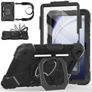 Case for Samsung Galaxy Tab A9 Plus 11 Inch 2023, Ubearkk Rugged Case for Samsung Galaxy A9+ Tablet SM-X210/X216/X218 with Screen Protector 360 Rotating Stand Shoulder Strap Pen Holder, Black
