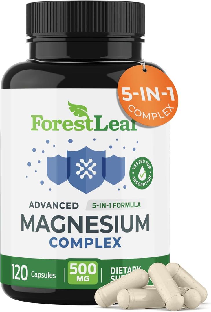 ForestLeaf Magnesium Complex 500mg - 500mg Capsules - Supplement 500 mg - for Sleep, Constipation - Supplement for Women (120 Ct)