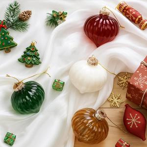 Hollowfly 12 Pcs Rustic Farmhouse Christmas Glass Ball Ornaments 2.36" Neutral Ribbed Glass Ball Ornaments for Christmas Tree Farmhouse Textured Baubles Decorations Xmas Tree Hanging Decor(Onion)