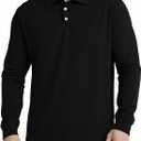 Men's Long Sleeve Polo Shirts for Men, Casual & Work Golf Polo Shirts with Split Hem,Stylish Collared Shirt (Black, L)
