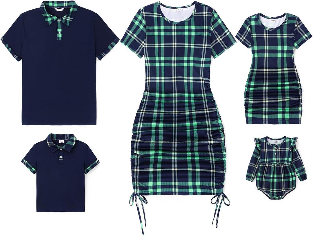 PATPAT Matching Family Outfits Mom and Me Matching Outfits Short Sleeve Round Neck Midi Shirt Dress (S)