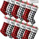 Tatuo 12 Pack Christmas Burlap Stockings 17 Inch Christmas Hanging Decorations Tree Decor Xmas Party Supplies with 4 Sheets Black Letter Self Adhesive Vinyl Stickers(Black Red, Black White)