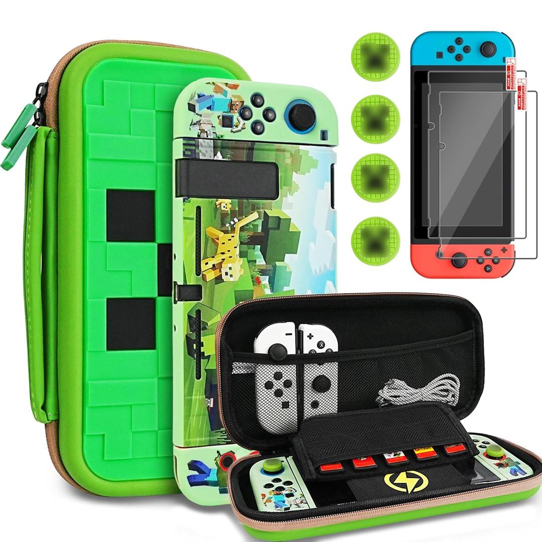 TIKOdirect Carrying Case Accessories for Switch,Portable Travel Case with Soft Protective Cover, Screen Protectors and Thumb Grip caps, Green