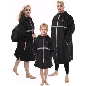 Owntop Swim Parka Adult Kids | Waterproof & Quick-dry | 2-Way Zipper | Oversized Hooded Changing Robe for Beach Pool (X-Large, Black)