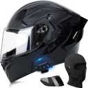Motorcycle Bluetooth Modular Helmet, DOT Approved Dual Visor Full Face Flip Up Bluetooth Integrated Motorcycle Helmet for Adults Men and Women