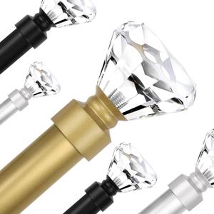 2 Pack Curtain Rods for Windows 48 to 86 Inches4-7.2 Feet, 1 Inch Diameter Adjustable Single Window Rod, Decorative Drapery Rods, Crystal Diamond Finials, Gold