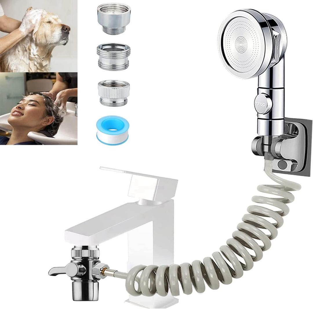 Sink Sprayer Attachment for Faucet, Kitchen Bathroom On/Off Handheld Shower Head with Flexible Hose, Faucet Aerator & Diverter Valve, Connect Different Sink Faucets, for Hair Washing Pet Shower (Silver)
