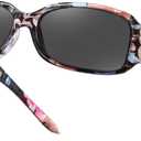 HAOLOTA Women's Polarized Sunglasses - Fashionable Wraparound Butterfly Design with UV400 Protection (A02 Flower Frame/Grey Lens)