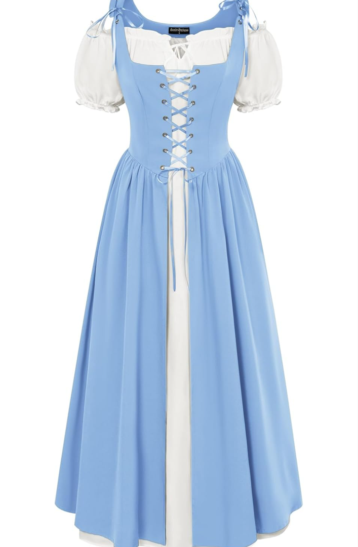 Scarlet Darkness Women Renaissance Dress Peasant Medieval Dress Short Sleeve Maxi Dress, XL