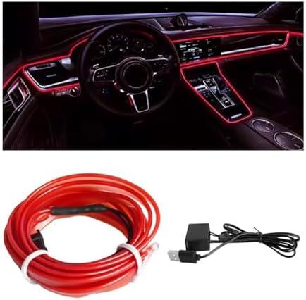 KHGUZ EL Wire Car Interior LED Strips Lights, 16FT 5V USB Auto Neon Light Strip, Electroluminescent Vehicle Interior Ambient Lighting Decor Accessories, Universal for RV, SUV, Truck (Red)