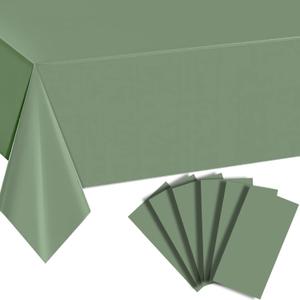 6 Pack Sage Green Plastic Tablecloths for Rectangle Tables Waterproof Sage Green Table Cover for Birthday Bridal Wedding Baby Shower Party Decorations, 54 X 108Inch