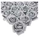 IPOPU Silver Roses Artificial Flowers,25PCS Foam Glitter Roses Glitter Flowers Fake Rose with Stems for DIY Wedding Bridal Bouquet Home Party Christmas Decoration(Silver)