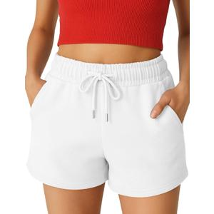Womens Shorts - SweatShorts Workout Gym Shorts for Women Trendy Fashion Athletic Casual Summer Lounge Sweat Bermuda (Small, White)
